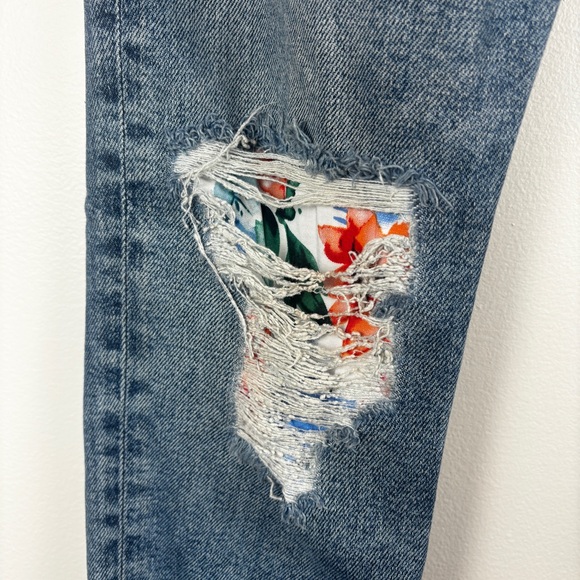 Moto Ankle Length Jeans with Floral Fabric Accents - Picture 7 of 7